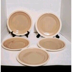 Harkerware Chesterton Beige Tan Plates Medium Lunch Plate 5 Pc Lot 9.25" Vtg